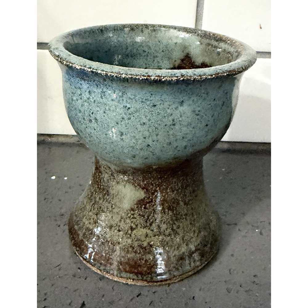Mug Cup Stein Pot Vase‎ Signed Pottery Pedestal Blue Brown Studio Art